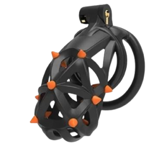 Cage de chasteté silicone noir avec piques orange